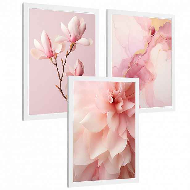 Nacnic PLAKAT Sada 3 Fuchsia Pink A4 Bílý rám