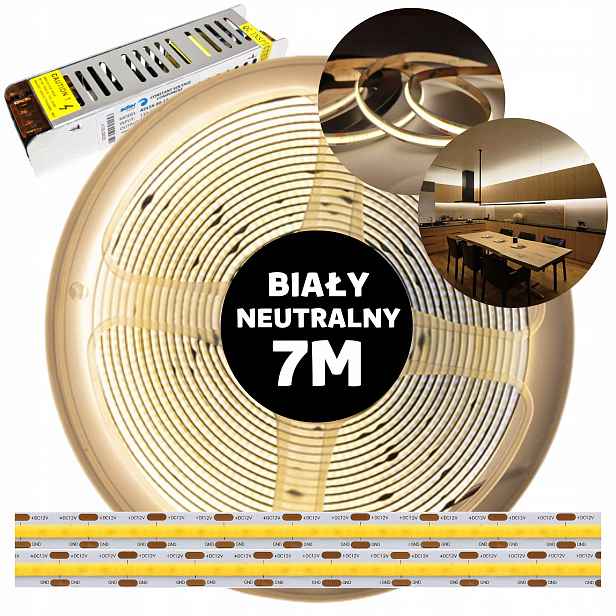 Pásek Led Cob kontinuální neonová linka s napájecím zdrojem neutrální bílá 12V 7M