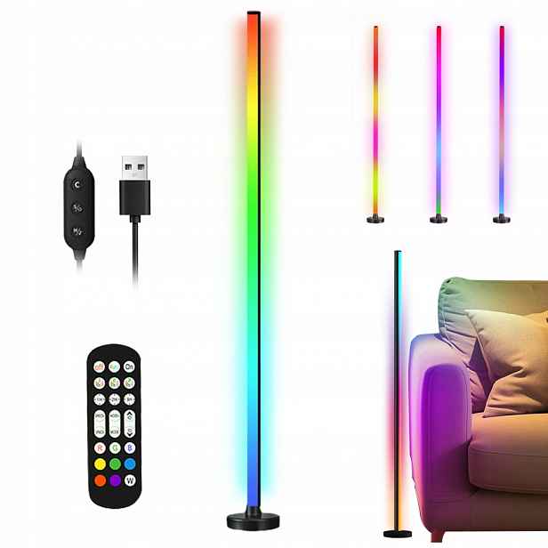 Stojací rohová lampa Rgb 72LED Dálkový Ovladač 120cm Duhový efekt 3D +Dálkový Ovladač