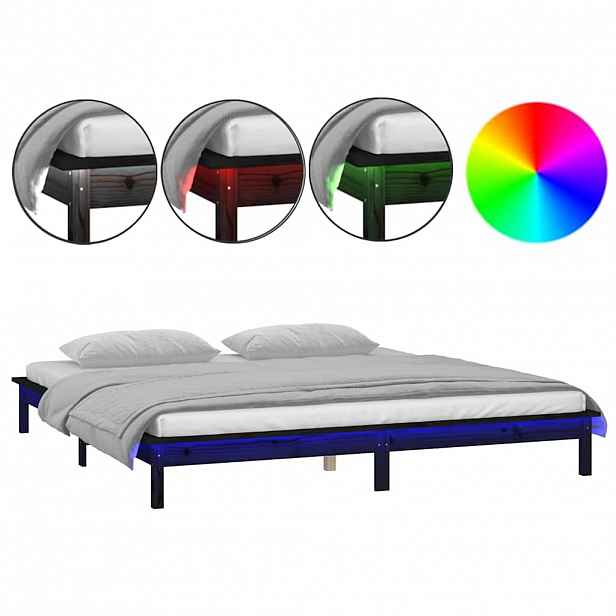 vidaXL Rám postele s LED černý 120 x 190 cm Small Double masivní dřevo