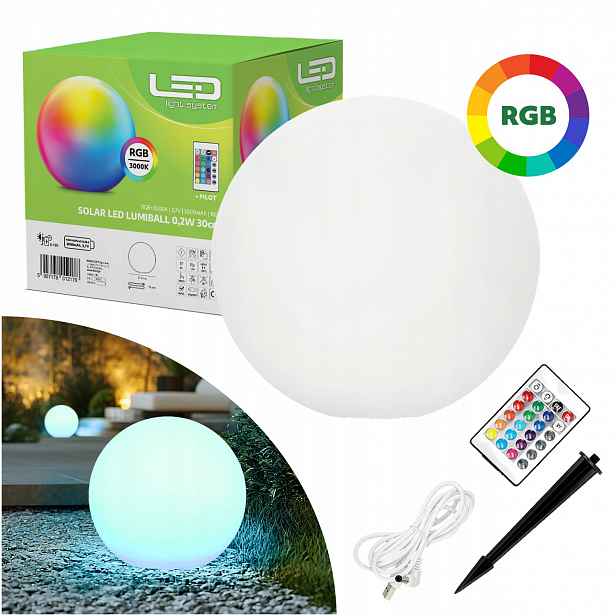 Zahradní lampa Solární koule Ovladač 30 cm 3000K Rgb Usb
