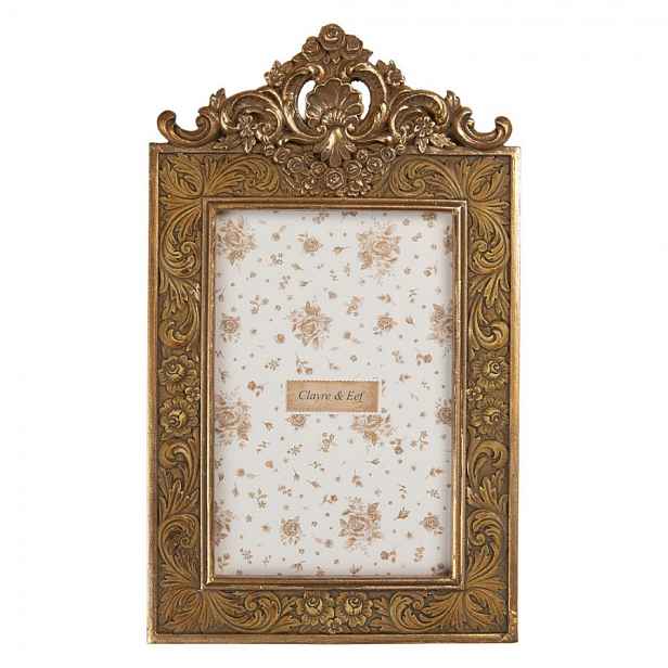Zlatý antik fotorámeček s květy a ornamenty - 14*2*24 cm / 10*15 cm Clayre & Eef