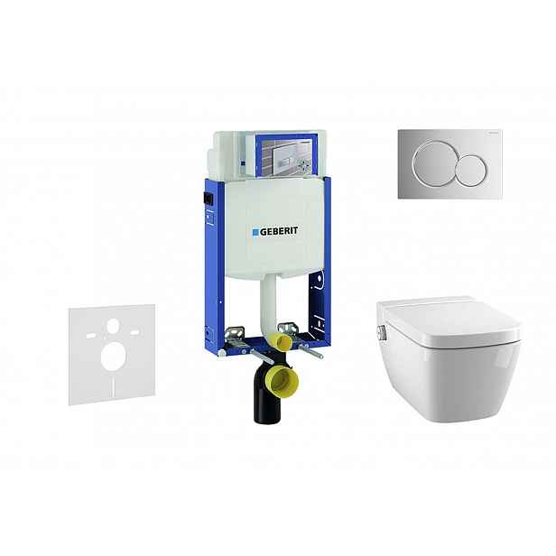 Geberit Kombifix - Modul pro závěsné WC s tlačítkem Sigma01, lesklý chrom + Tece One - sprchovací toaleta a sedátko, Rimless, SoftClose 110.302.00.5 N