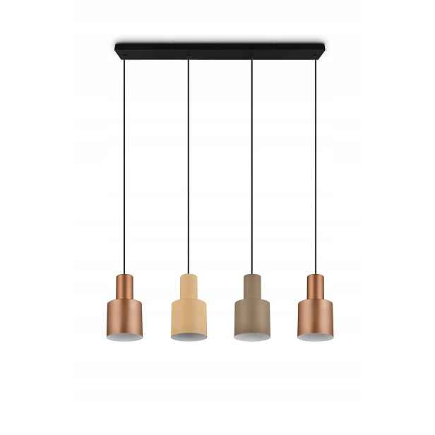 Moderní podlouhlá závěsná lampa s čtyřnásobnými stínidly v odstínech hnědé Trio