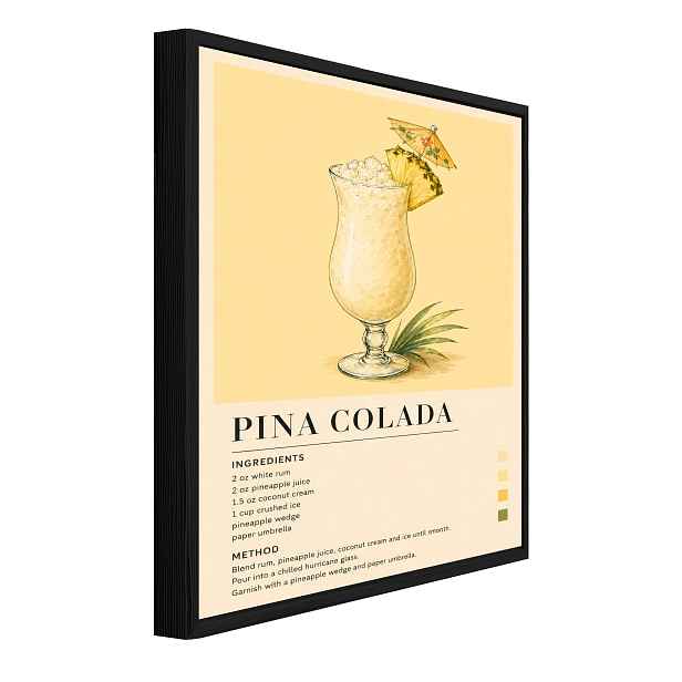 Obraz V Černém Rámu Na Plátně Plakát Drink Pina Colada Do Kuchyně 90x60