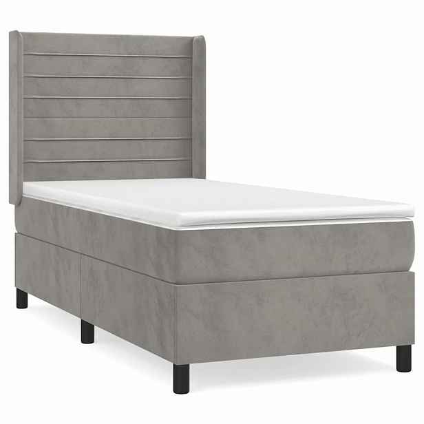 vidaXL Box spring postel s matrací světle šedá 90x190 cm samet