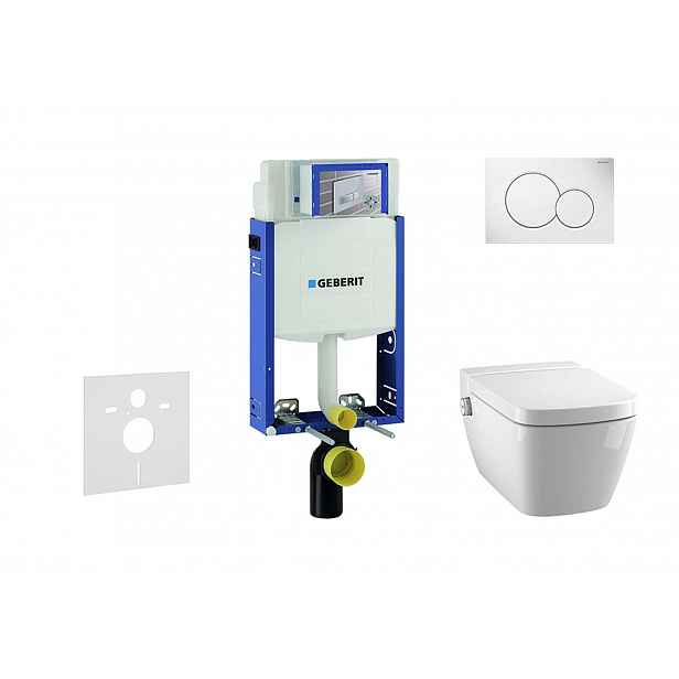 Geberit Kombifix - Modul pro závěsné WC s tlačítkem Sigma01, alpská bílá + Tece One - sprchovací toaleta a sedátko, Rimless, SoftClose 110.302.00.5 NT
