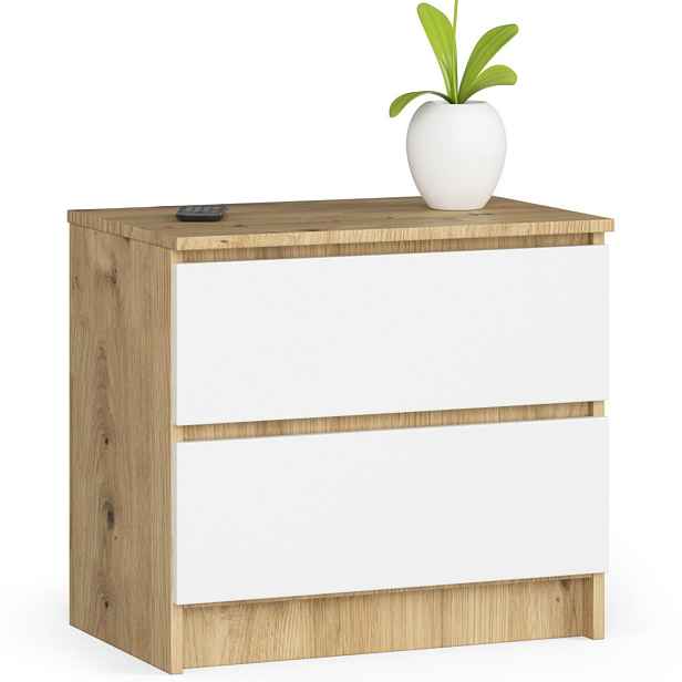 Ak furniture Komoda Kuba 60 cm - 2 šuplíky dub artisan/bílá