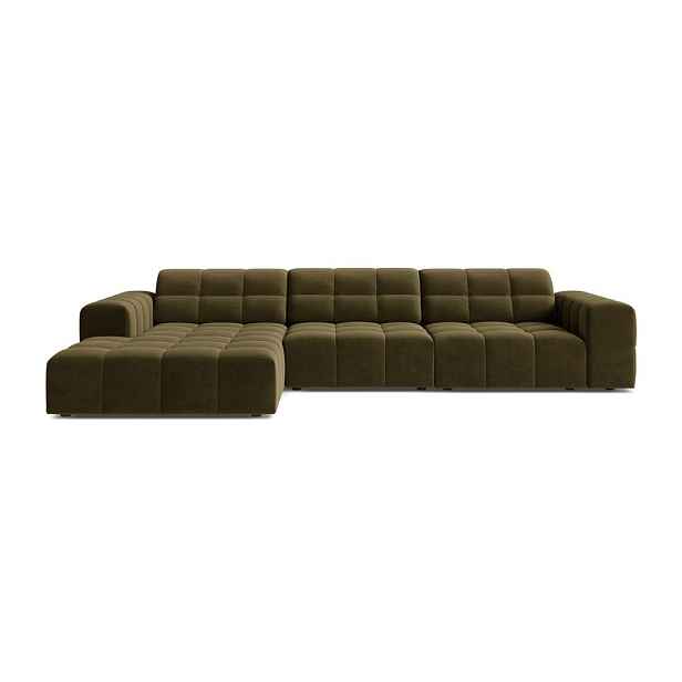Khaki sametová rohová pohovka (levý roh/s lenoškou) Chicago – Cosmopolitan Design