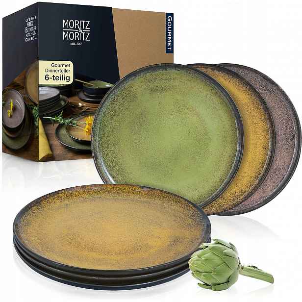 Porcelánové Talíře 27 CM 6 Kusů Vintage Žluto-zeleno-růžové