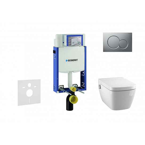 Geberit Kombifix - Modul pro závěsné WC s tlačítkem Sigma01, matný chrom + Tece One - sprchovací toaleta a sedátko, Rimless, SoftClose 110.302.00.5 NT