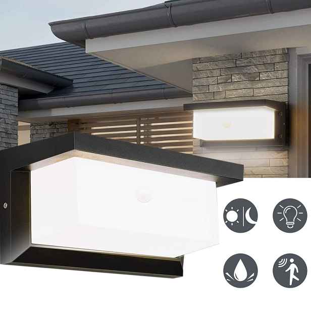 Led Venkovní Nástěnné Svítidlo 18W S Pohybovým Senzorem, Černobílé
