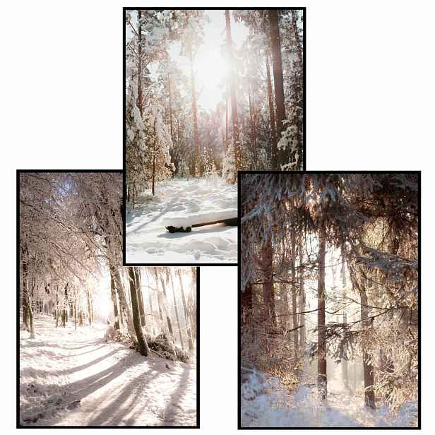 Plakáty Set 3ks 50x70 Zima eviero zlatý zimní les slunce krajiny