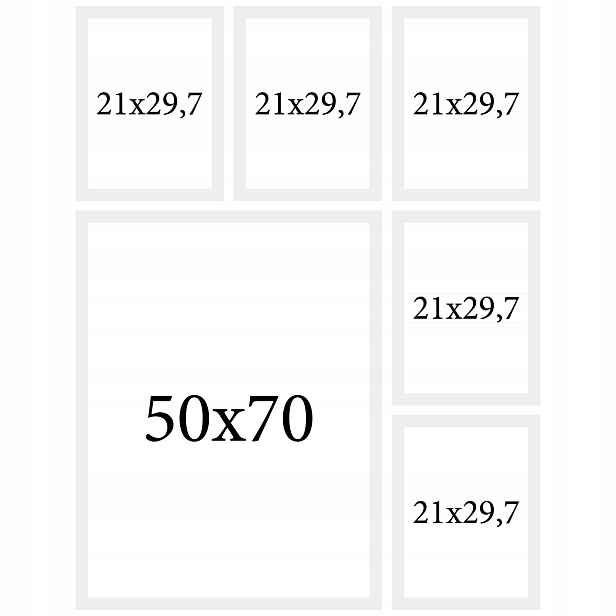 Sada rámečků na fotografie plakáty 6 Ks multirám rámečky Bílé 50x70 21x29,7