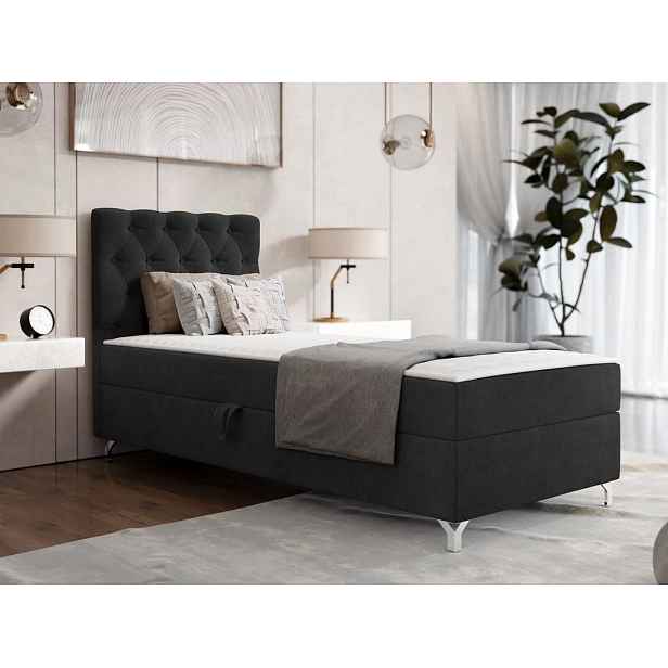 Kontinentální jednolůžková postel 90x200 JILES - černá, levé provedení + topper ZDARMA