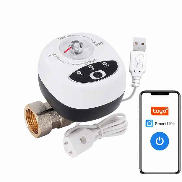 Kulový kohout 3/4" DN20 mosazný WiFi Tuya Smart Life se senzorem zaplavení