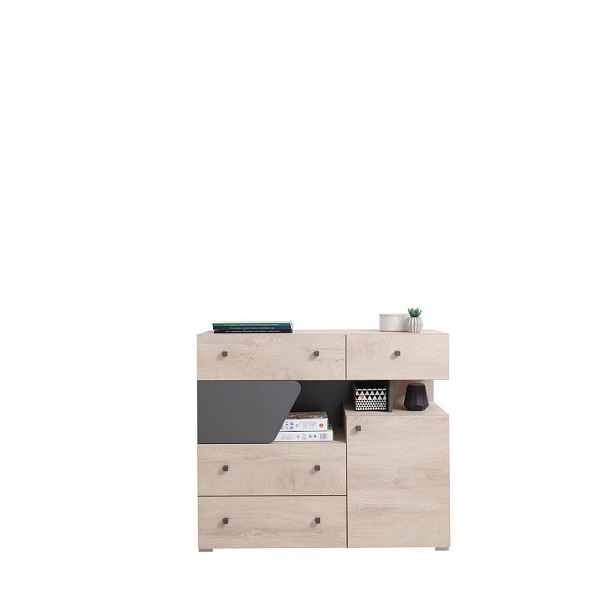 MASSENO KOMODA RAVENNA, 110/95/40 cm se 4 zásuvkami a 2 dvířky, dekor dub