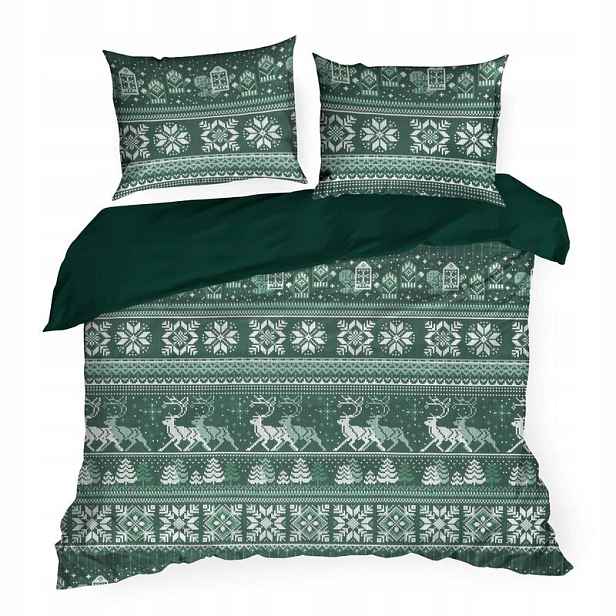 Povlečení Clover 220x200, tmavě zelené s potiskem