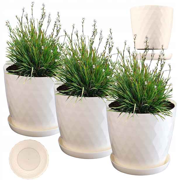 3 ks Květináč Obal Na Květináč 25 cm Květináč S Podstavcem Krémový Plastový
