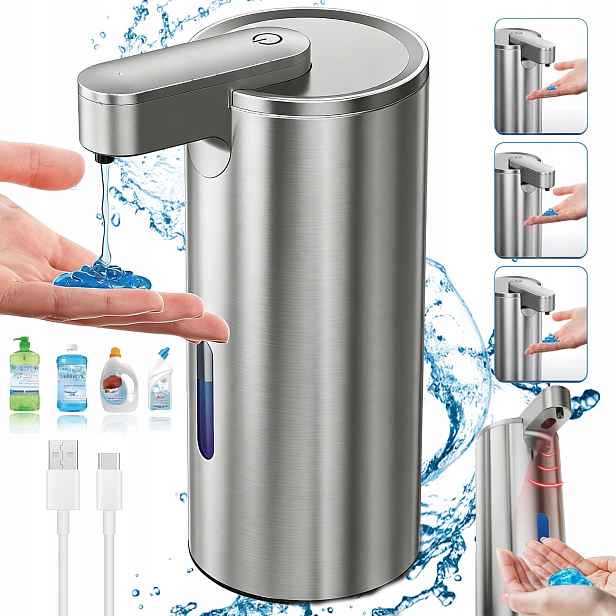 Dávkovač Mýdla Bezdotykový Stojící Bílý 340 ML Ideální Do Domácnosti, Koupelny