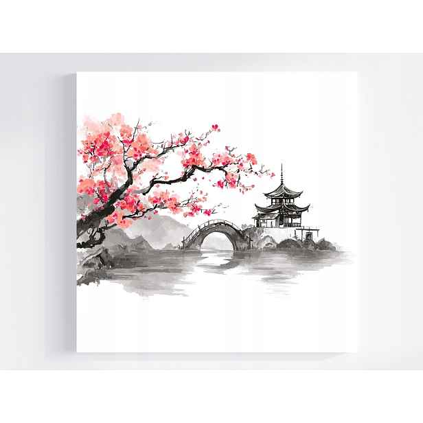 Obraz Na Plátně Asie Čína Pagoda Most Višeň Sakura 50x50