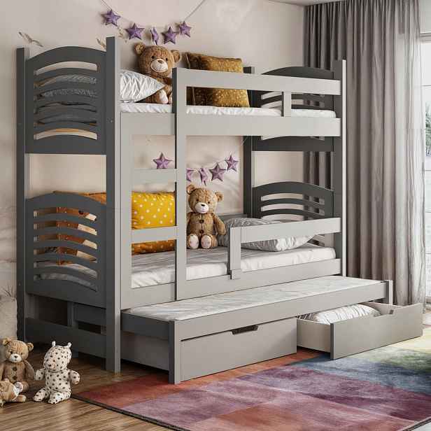 Selsey PATROVÁ postel pro 3 osoby Cami, šedá, 75x180 cm