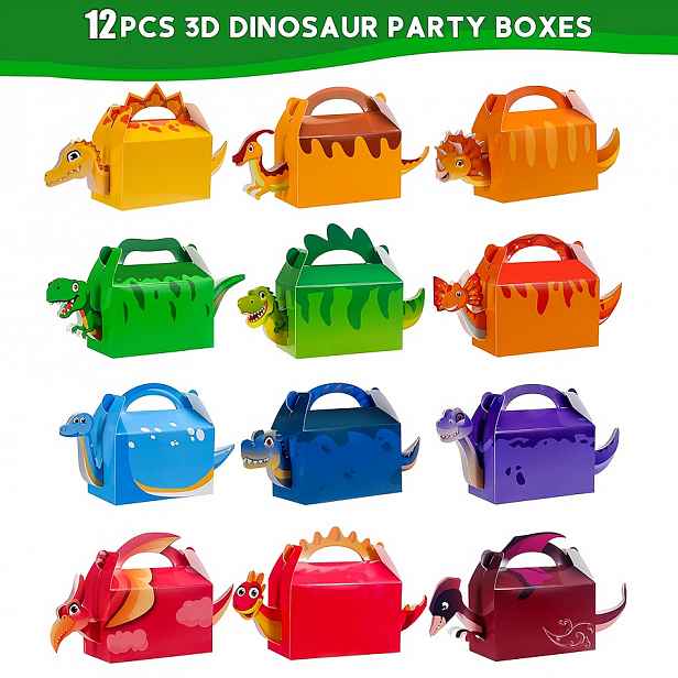 TEMU Dárková sada pro ni/pro něj - 12 3D dárkových krabiček s dinosaurů, ideální pro sáčky s cukrovinkami na narozeninovou oslavu s , Vánoce,