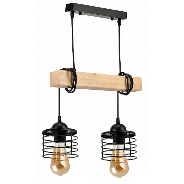 Závěsná Led lampa Dřevo Svítidlo 2xE27 Lustr Loft Pružina