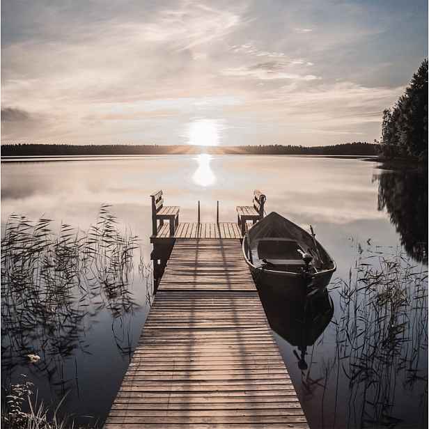 Obraz na plátně Molo a loďka, 35x35 cm