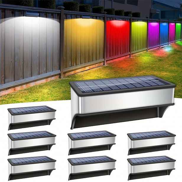 TEMU 8 ks solárních světel na plot pro venkovní použití, teplé světlo a studená bílá a RGB solární světla na terasu, super jasné solární světla na