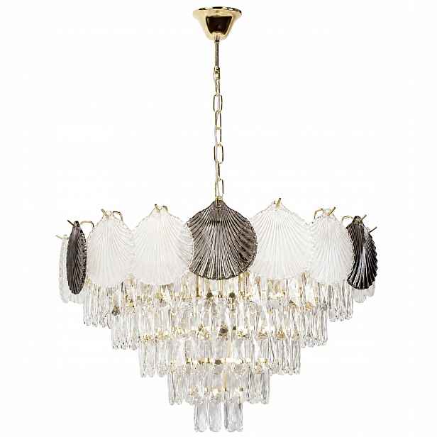 Závěsná lampa Zlatá Křišťálová Mušle 9x E14 Glamour 62 cm Toolight
