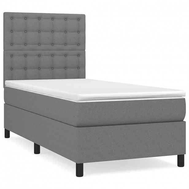 vidaXL Box spring postel s matrací tmavě šedá 90x200 cm textil