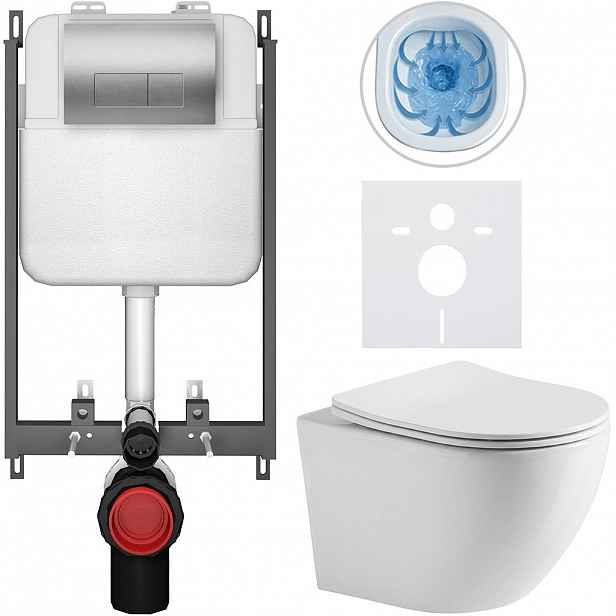 Kompletní WC set Basic/Cesso - bílá lesklá - WC tlačítko Modulo/Stříbrná - pro zazdění - 49x36 cm - 8050BD85966