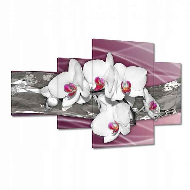 Obrazy 130x80 Bílé orchideje na růžovém pozadí