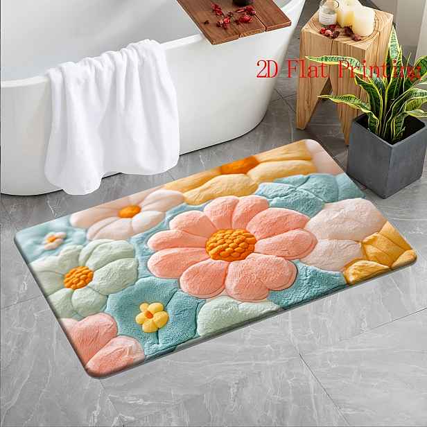 TEMU [Produkt] [ a 1cm silný houbový materiál] 1ks Květinová koupelnová předložka s měkkým flanelovým povrchem, protiskluzovou podložkou, pratelná v