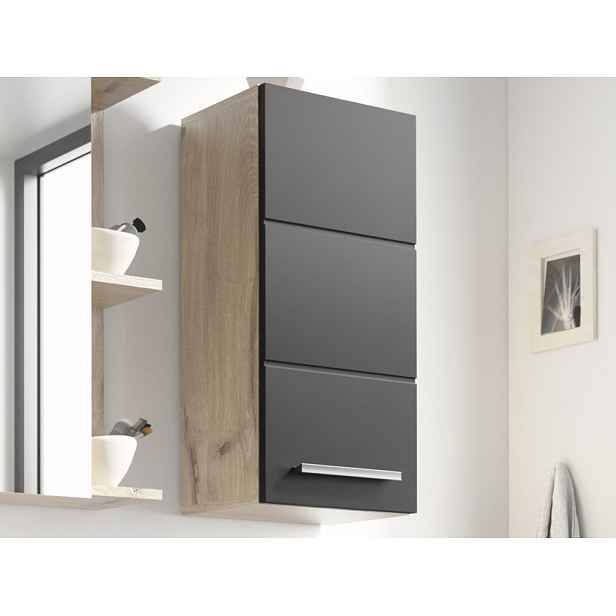 Závěsná koupelnová skříňka Vista 34 cm, dub viking/černá