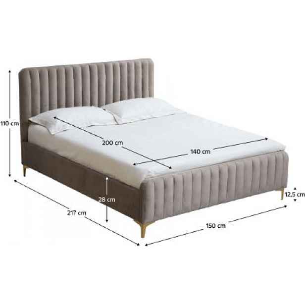 Postel, šedohnědá Taupe / gold chrom zlatý matný, 140x200, KAISA