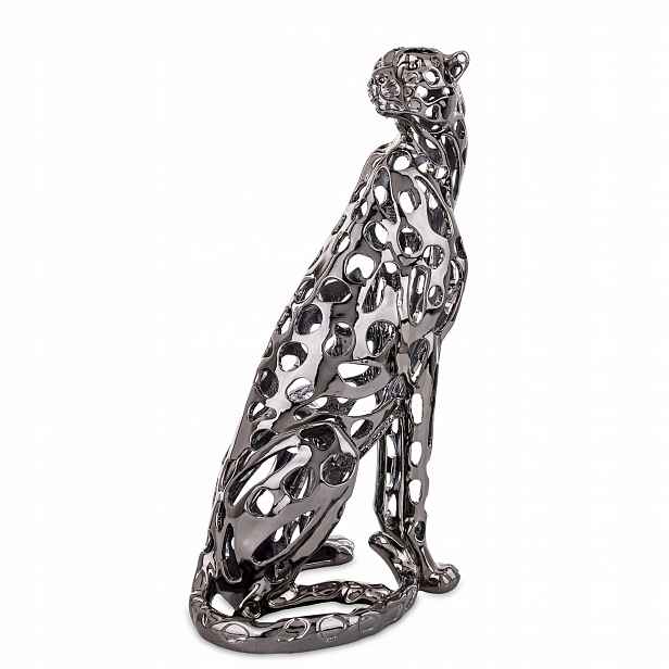 Stříbrná dekorace figurka leopard stříbrný glamour dekorace 43 cm