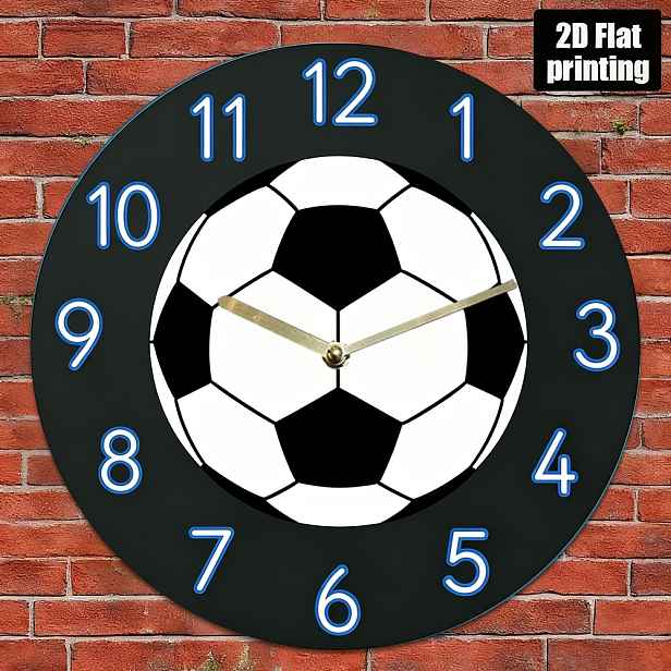 TEMU 2D ploché 12palcové nástěnné hodiny s fotbalovou tématikou, nelesklé číslice a fotbalový design - tiché moderní sportovní dekorace bez tikání,