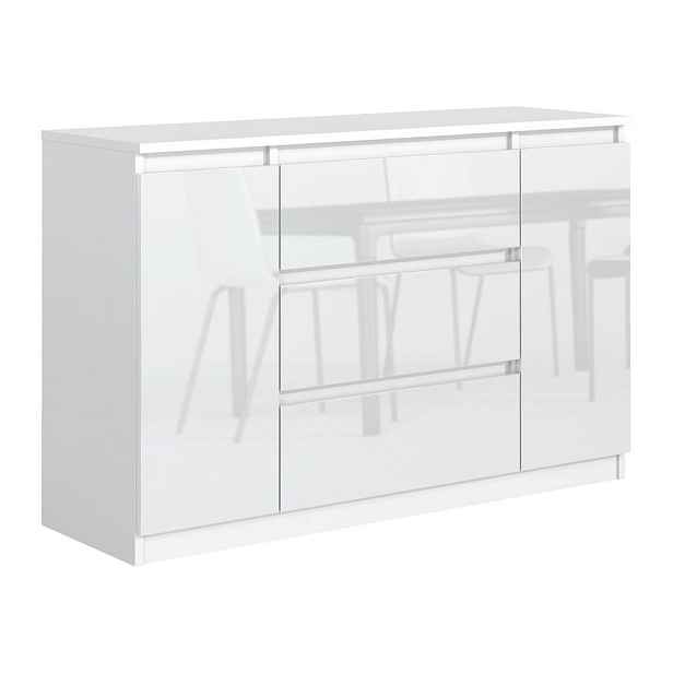 MASSENO KOMODA NUDO, 120/78,5/39 cm se 3 zásuvkami a 2 dvířky, bílá