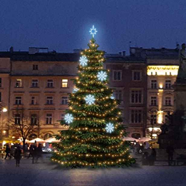 LED světelná sada na vánoční stromy vysoké 9-11 m, teplá bílá s ledově bílými dekory DZX0EFD08