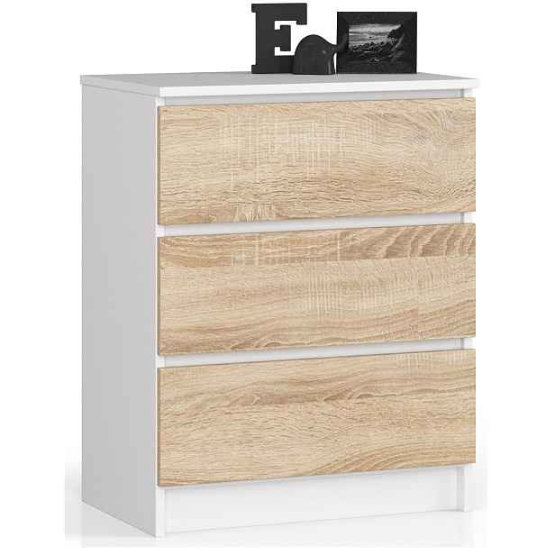 Ak furniture Komoda Kuba 60 cm - 3 šuplíky bílá/sonoma