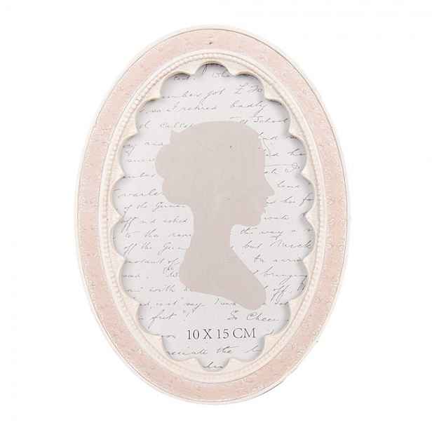 Patelově růžový oválný fotorámeček se zdobením - 13*2*18 cm / 10*15 cm Clayre & Eef