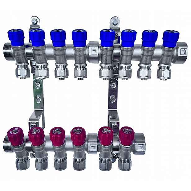 X-home Rozdělovač Pex 1" x 16 mm 8 Obvodů Studené Vody 6 Obvodů Teplé Vody