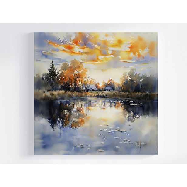 Obraz Na Plátně Canvas Krajina Vesnice Podlasie Jezero Slunce Západ 50x50