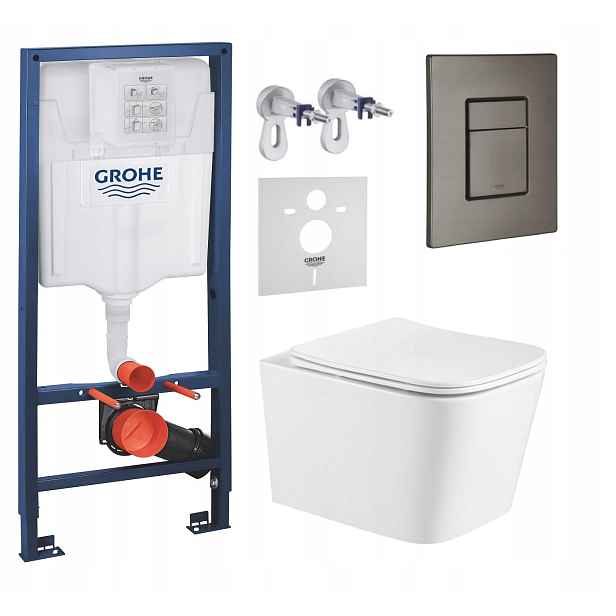 Podomítkový Wc set Grohe s mísou Alba, tlačítko Grafit, kartáčovaný Fresh