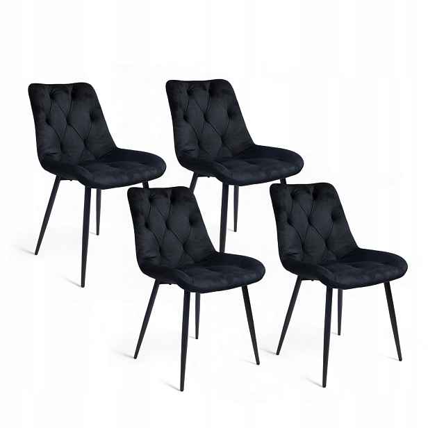 Velurové Křeslo x4 Čalouněné Černé Do Obývacího Pokoje 89 CM Pohodlné, Silná Pěna