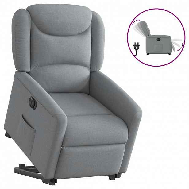 vidaXL Elektrické zvedací polohovací křeslo světle šedé textil