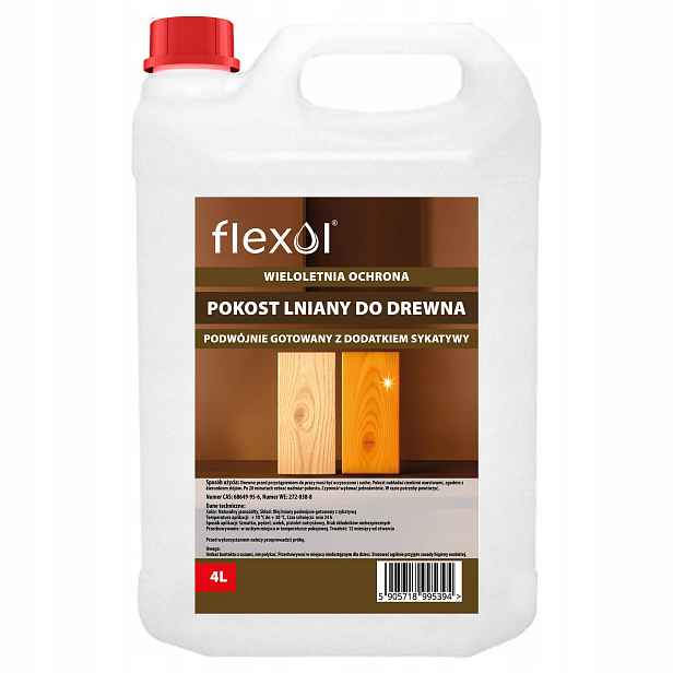 Lněná pokost na dřevo 4L Impregnát lněný olej Terasy Ploty Nábytek Flexol