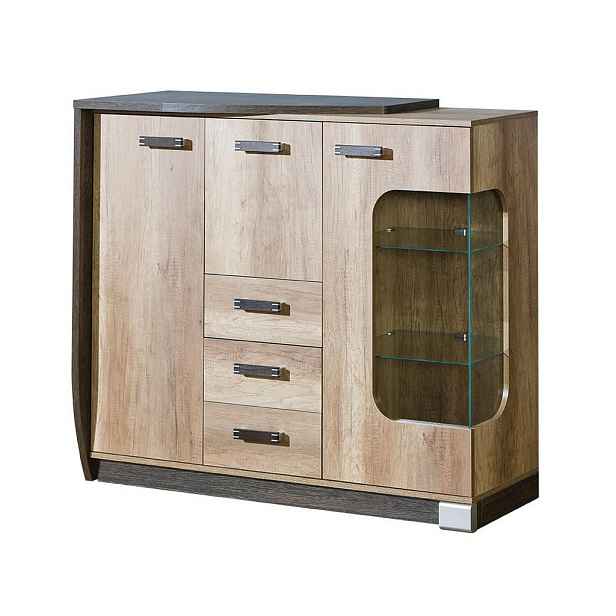 MASSENO KOMODA PALMERO, 130/114/46 cm se 3 zásuvkami a 3 dvířky, hnědá